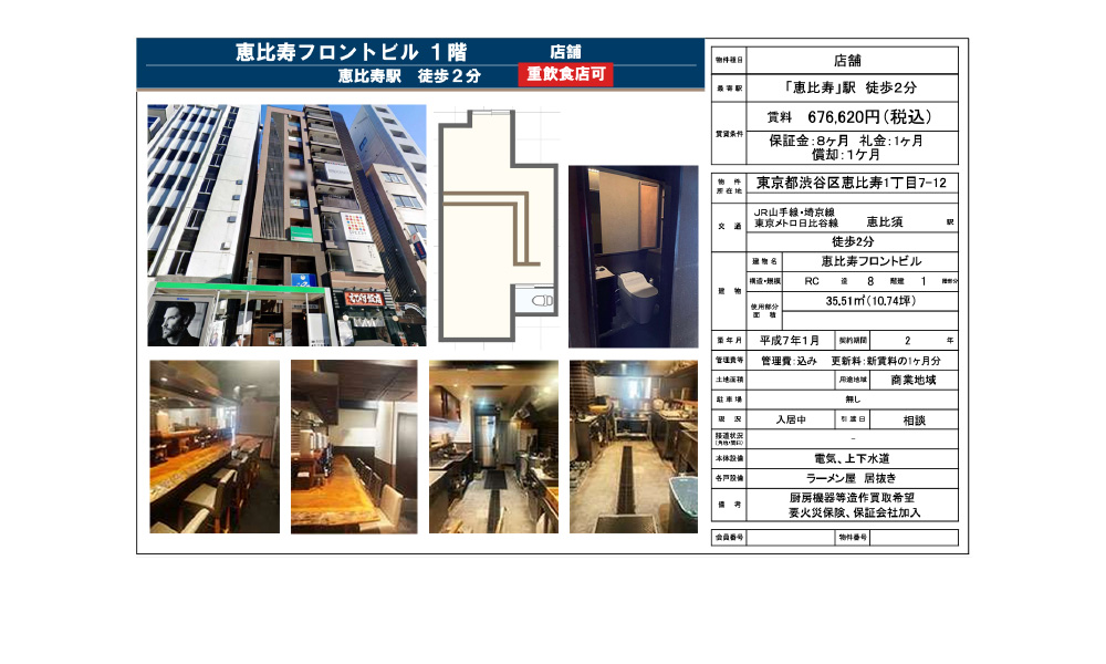 東京都渋谷区恵比寿1-7-12JR恵比寿駅　徒歩2分の物件情報