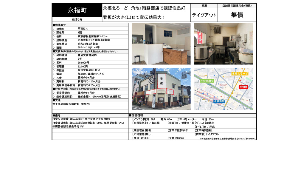 東京都杉並区和泉3-12-4京王井の頭線永福町駅　徒歩2分の物件情報