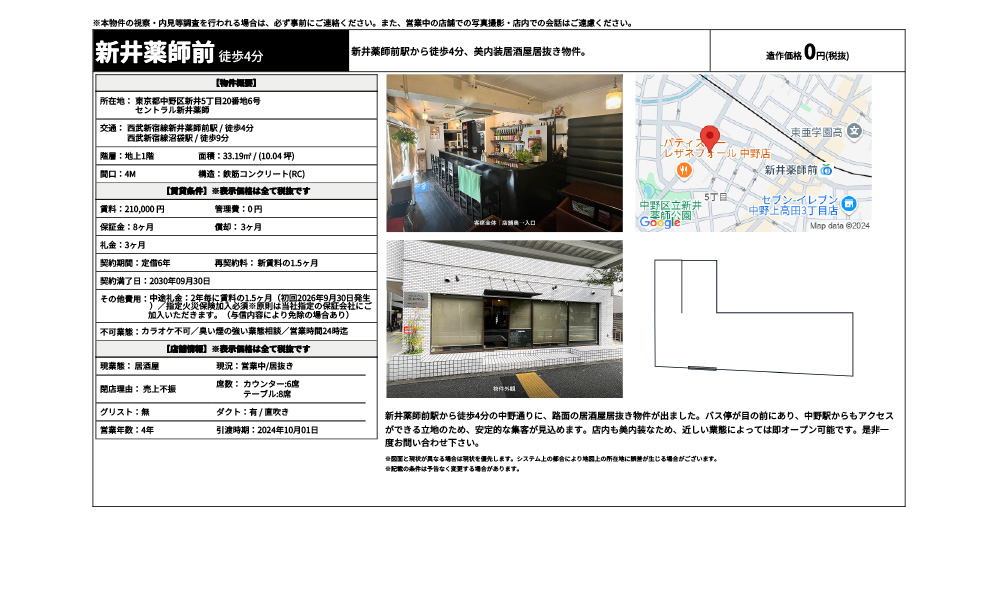 東京都中野区新井5丁目20番地6号西武新宿線新井薬師前駅 / 徒歩4分 西武新宿線沼袋駅 / 徒歩9分の物件情報