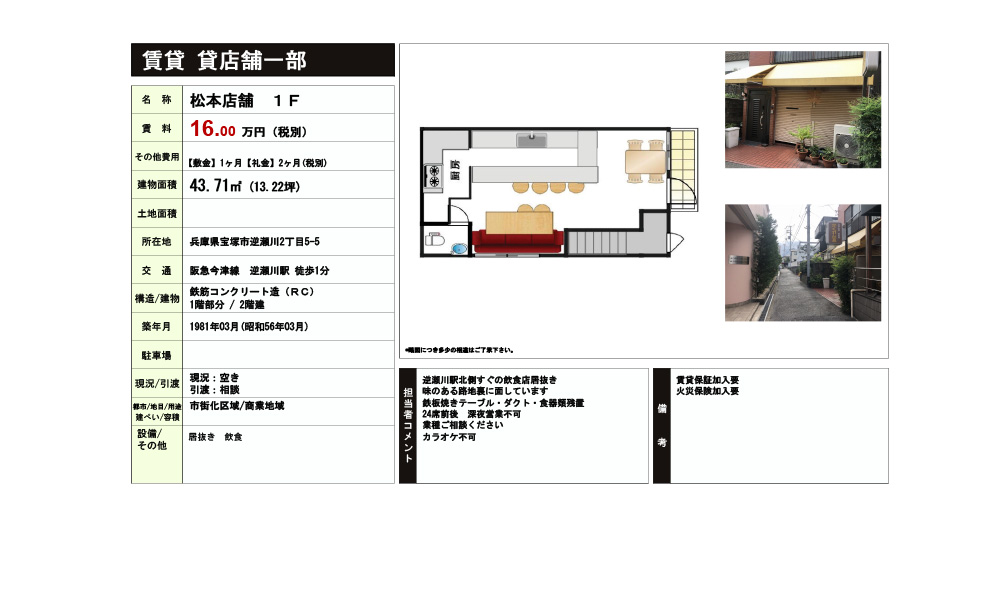 兵庫県宝塚市逆瀬川2丁目５－５阪急今津線逆瀬川駅徒歩1分の物件情報