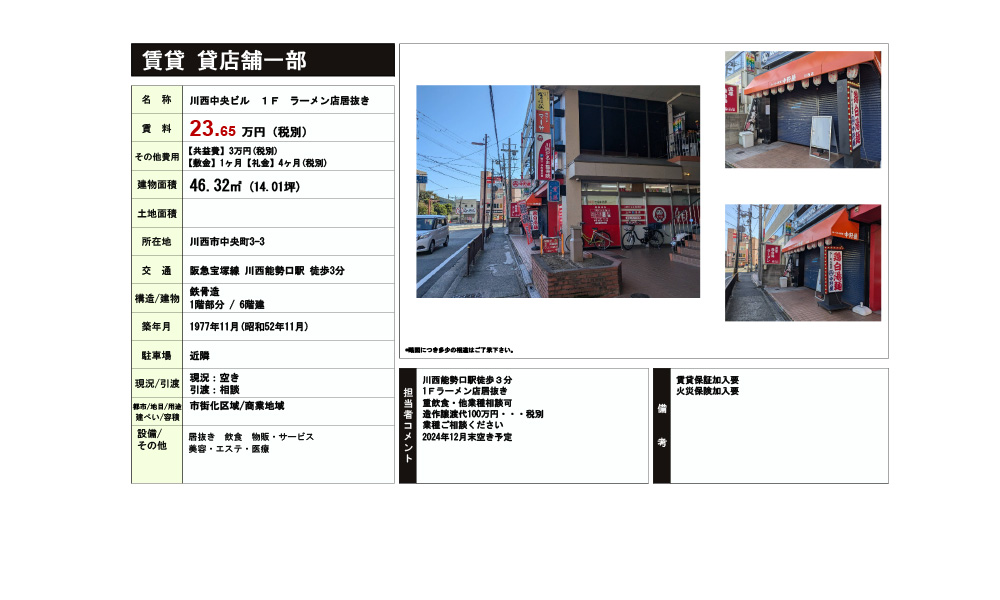兵庫県川西市中央町3-3阪急宝塚線　川西能勢口駅　徒歩3分の物件情報