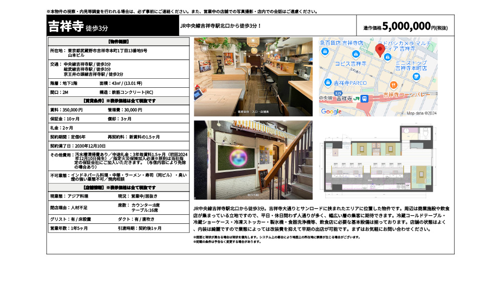 東京都武蔵野市吉祥寺本町1丁目13番地9号中央線吉祥寺駅 / 徒歩3分 総武線吉祥寺駅 / 徒歩3分 京王井の頭線吉祥寺駅 / 徒歩3分の物件情報