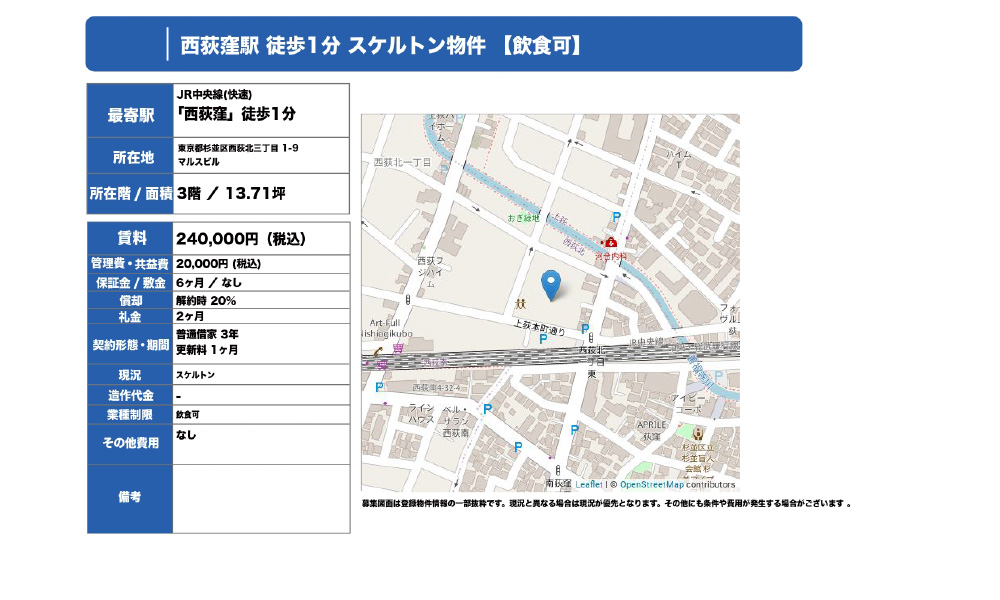 東京都杉並区西荻北3-1-9JR中央線 西荻窪 徒歩1分の物件情報
