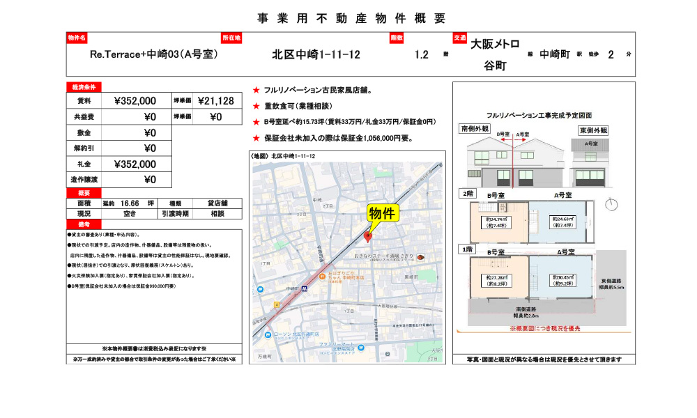 大阪府北区中崎1-11-12中崎町駅　徒歩2分の物件情報