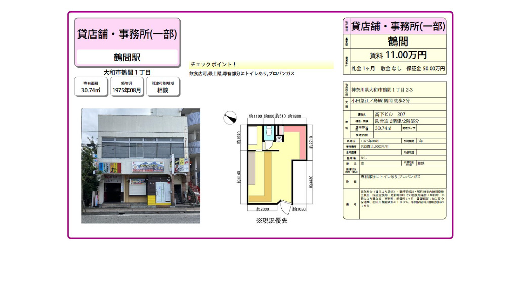 神奈川県 大和市鶴間1丁目2-3小田急江ノ島線  鶴間駅  徒歩 2 分の物件情報