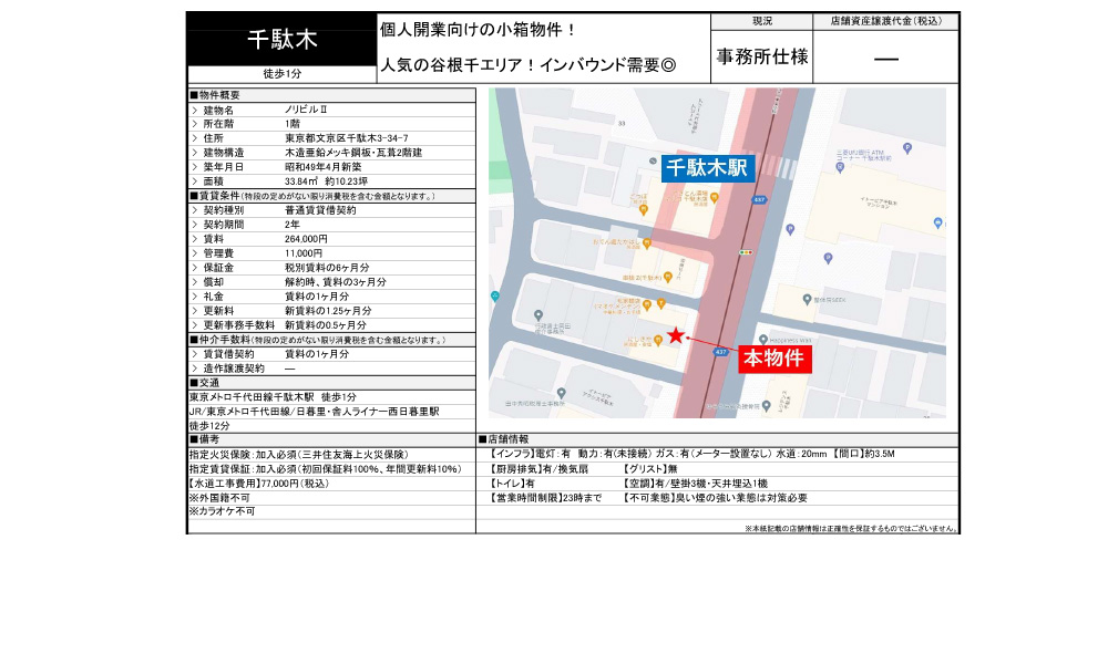 東京都文京区千駄木3-34-7東京メトロ千代田線「千駄木駅」 徒歩:1分の物件情報