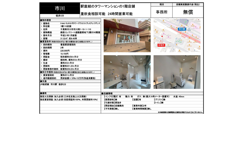 千葉県 市川市市川南1丁目10-1ＪＲ総武線「市川駅」 徒歩:1分の物件情報