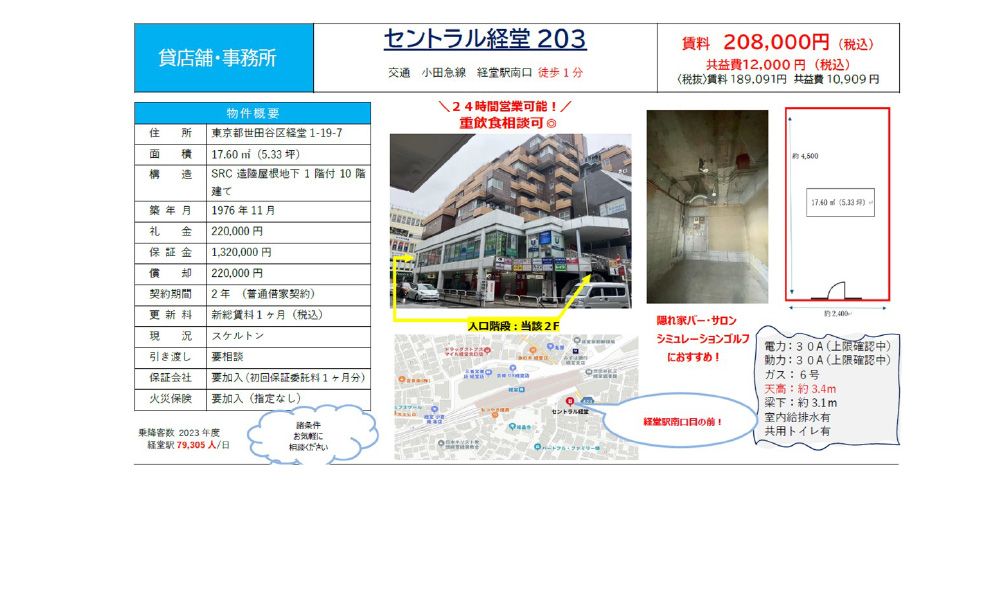 東京都世田谷区経堂1丁目19-7小田急小田原線　経堂駅　 徒歩　　　　　　　　　1分の物件情報