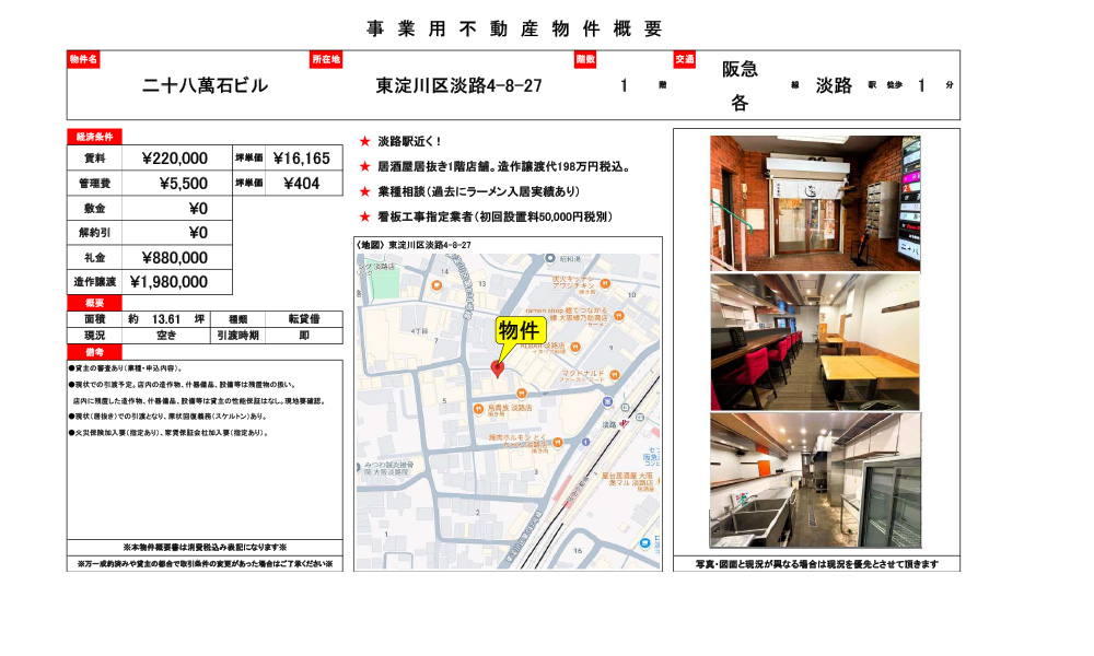 大阪府東淀川区淡路4-8-27淡路駅徒歩1分の物件情報