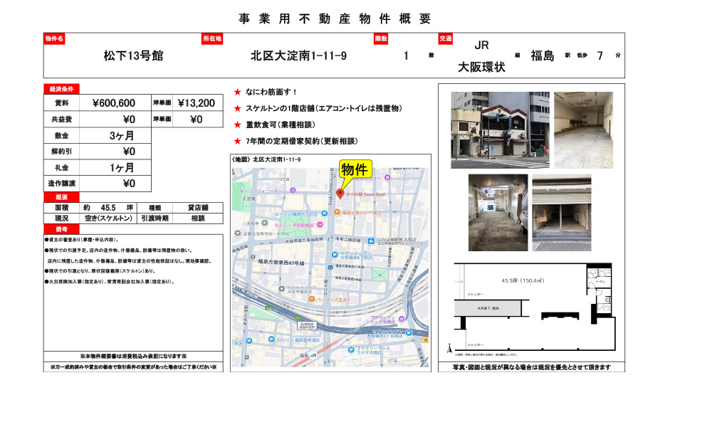 大阪府北区大淀南1-11-9福島駅徒歩7分の物件情報