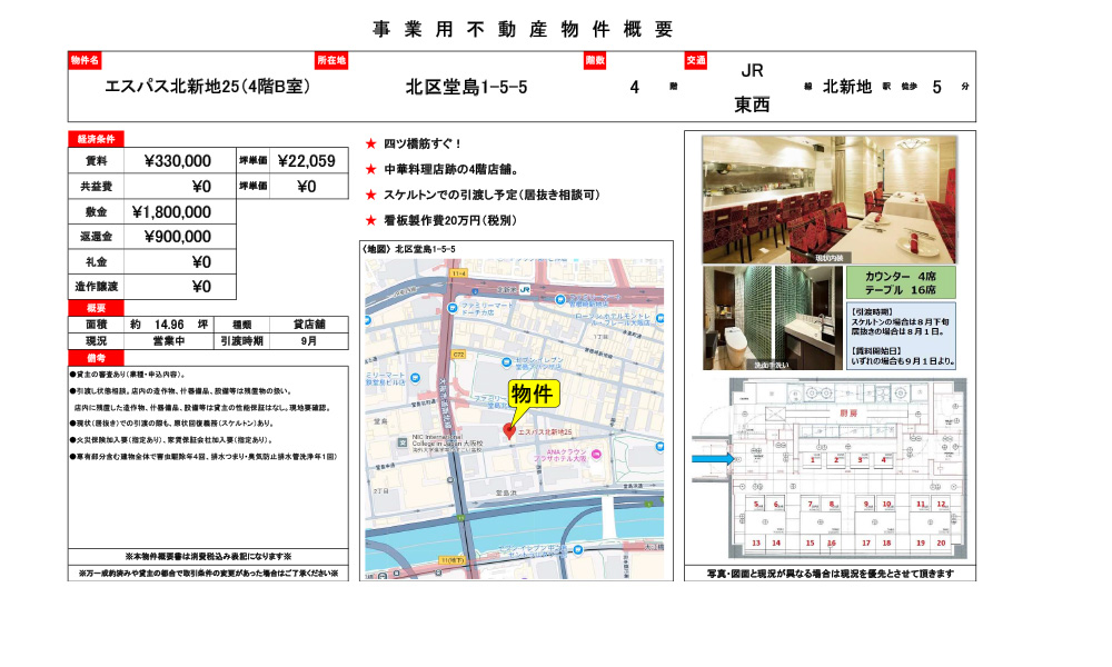 大阪府北区堂島1-5-5北新地徒歩5分の物件情報