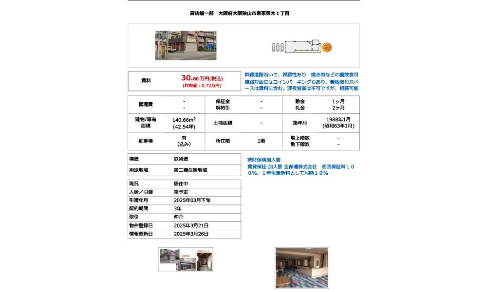大阪府大阪狭山市東茱萸木１金剛駅 ( 徒歩 15分 )の物件情報