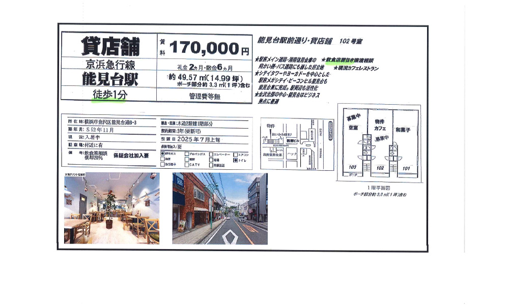 神奈川県横浜市金沢区能見台通8₋3京急線　能見台駅　徒歩1分の物件情報