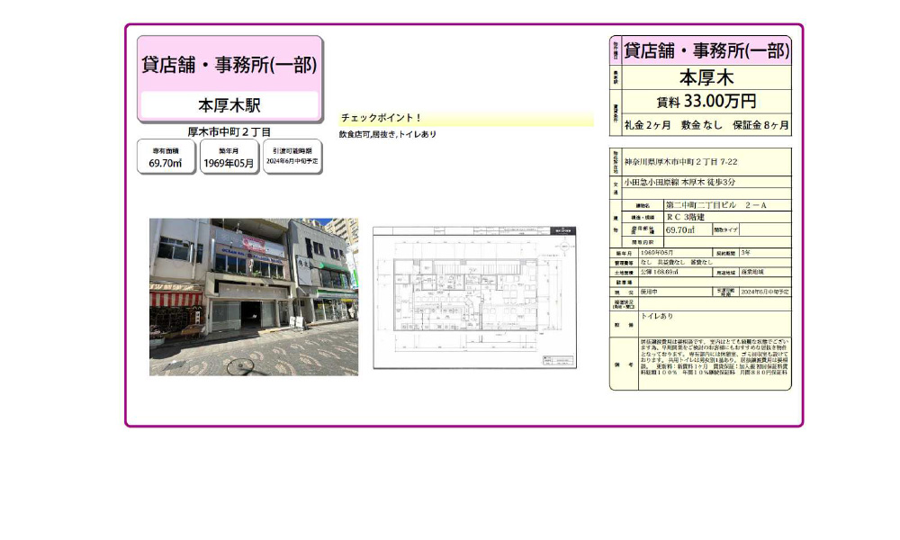 神奈川県厚木市中町2丁目7-22小田急小田原線  本厚木駅  徒歩 3 分の物件情報