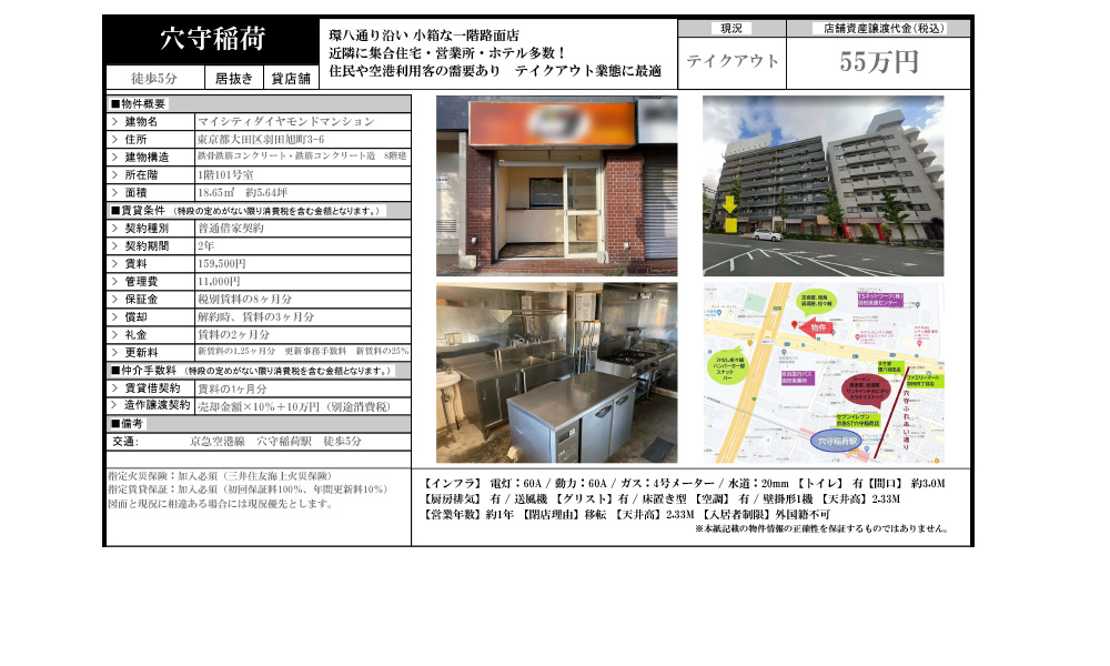 東京都大田区羽田旭町3-6京急空港線穴守稲荷駅徒歩5分の物件情報
